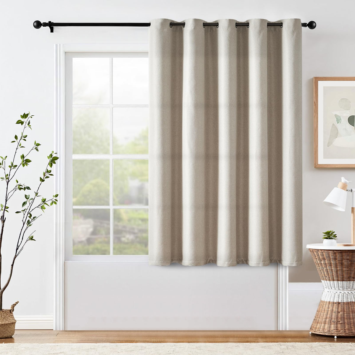 jinchan 70% Blackout Curtain 63 Inch Length Beige Curtain for Bedroom Living Room Curtain 1 Panel Texture Curtain Grommet Top Wi