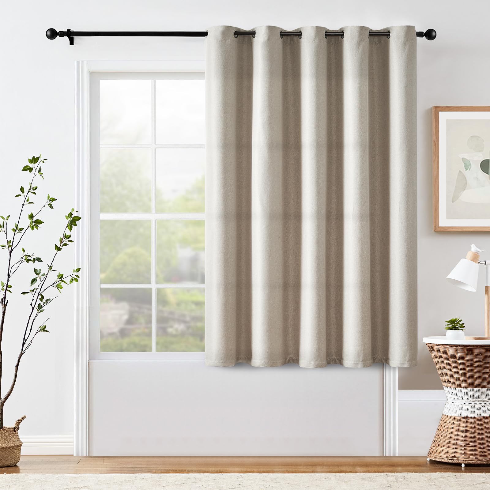jinchan 70% Blackout Curtain 63 Inch Length Beige Curtain for Bedroom Living Room Curtain 1 Panel Texture Curtain Grommet Top Wi