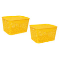 Cutting EDGE Plastic Turkish Storage Basket with Lid, Yellow (Set of 1)