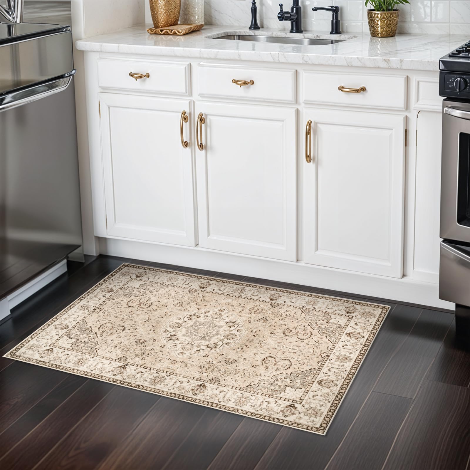 Hallway Washable Runner Rug - 2x3 Kitchen Rugs Entryway Rug Runner Vintage Soft Floor Mat Non Slip Indoor Farmhouse Carpet for B