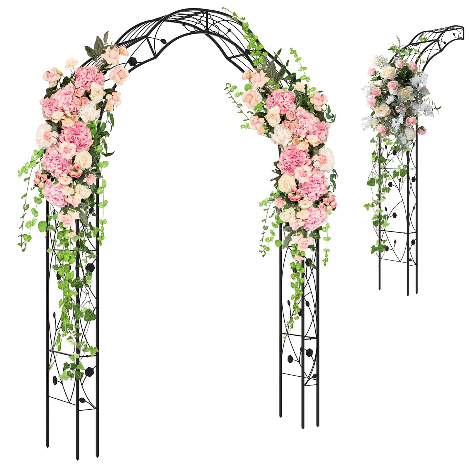 Ironmax Garden Arch, Heavy Duty Galvanized Steel Arbor W/ 7 Sizes & Metal Flower Leaf Decoration, Outdoor Garden Trellis For Cli
