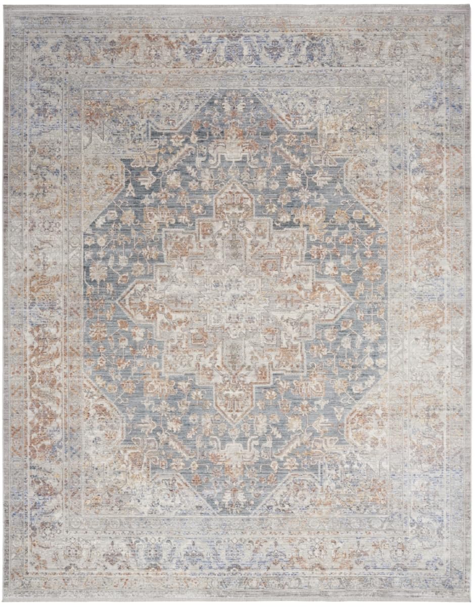 HomeRoots 533429 5 x 8 ft. Oriental Power Loom Distressed Rectangle Area Rug with Fringe Ivory & Blue