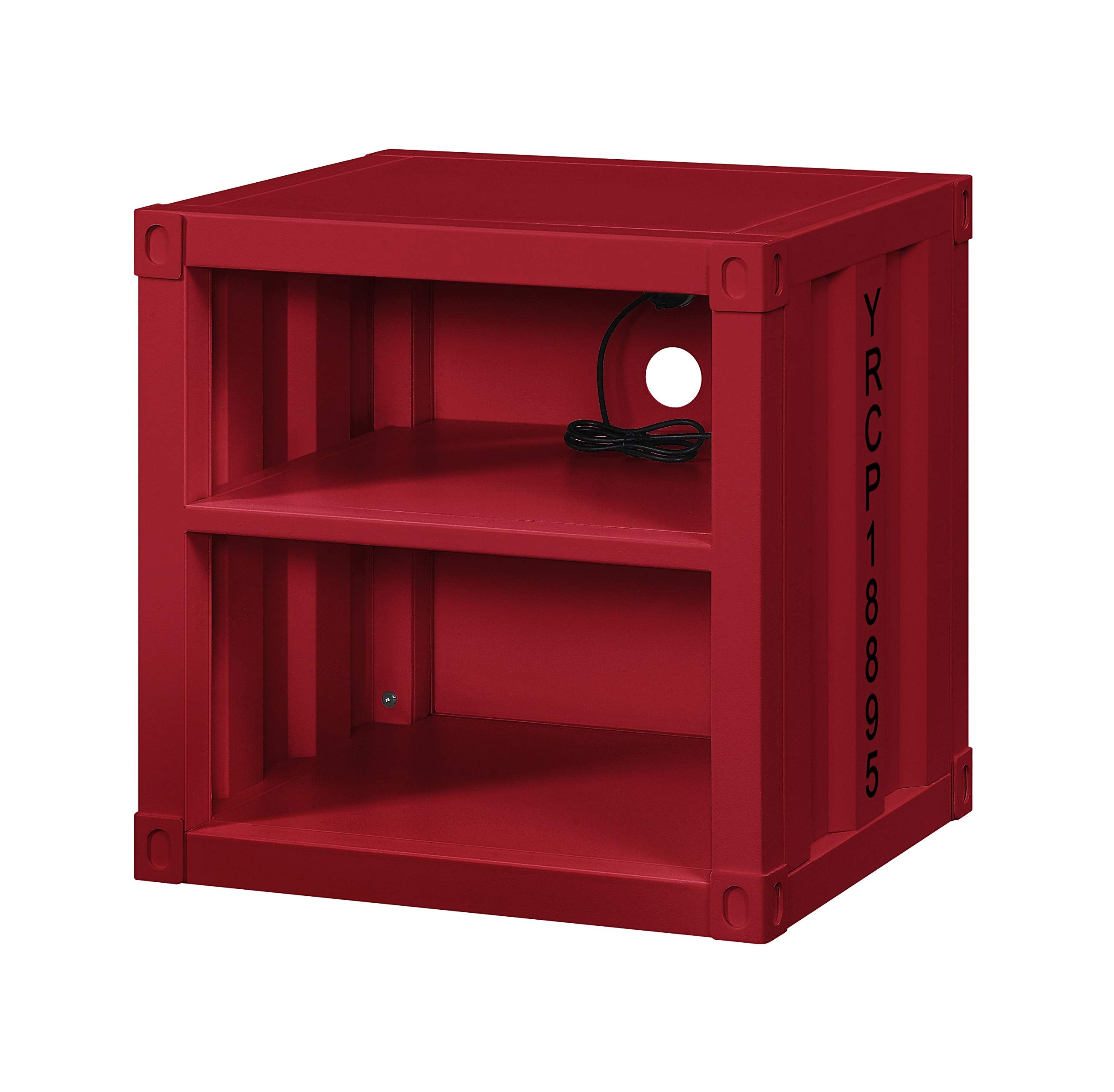 Benjara, Red Metal Nightstand With 2 Open Compartment And Usb Port