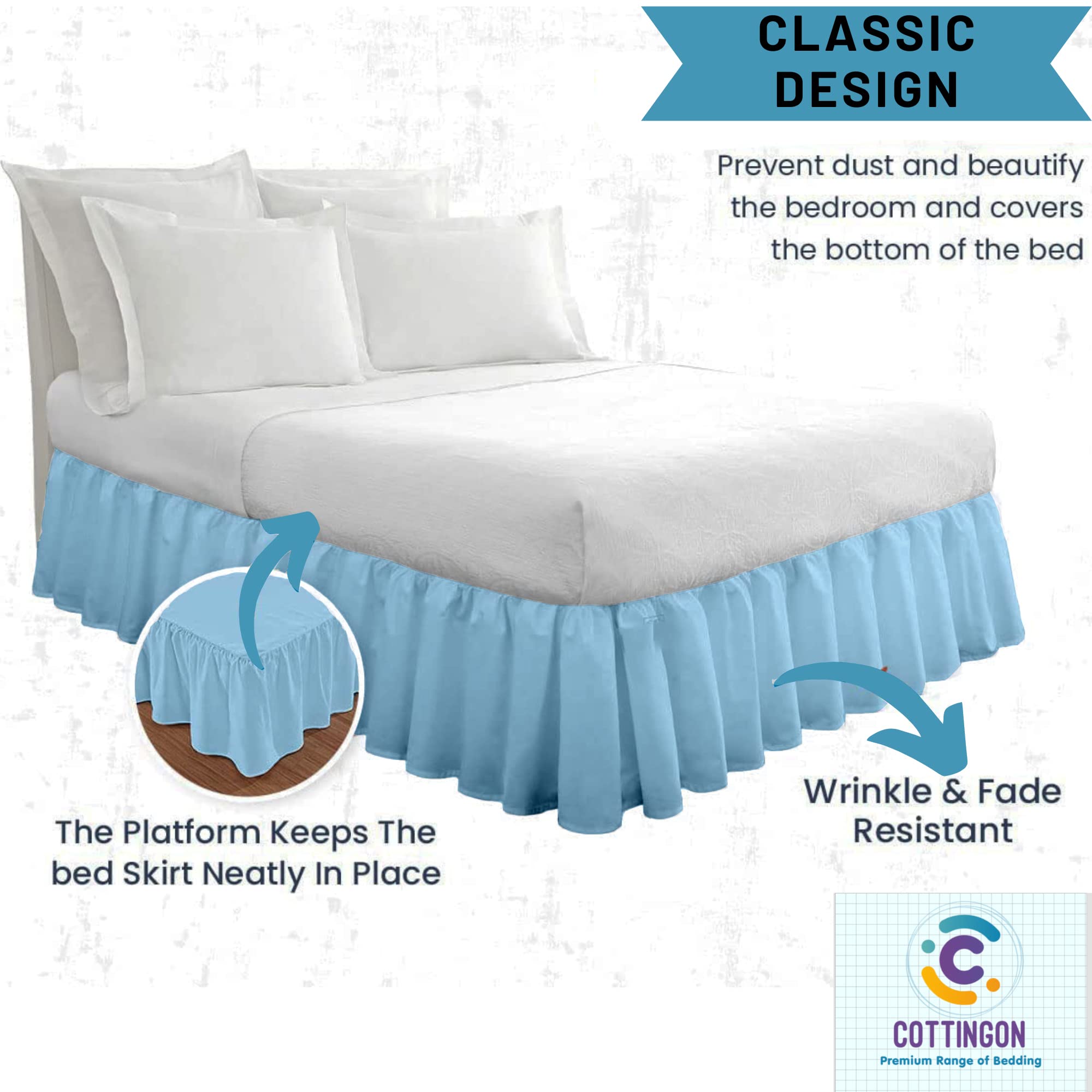 Cottingon Ruffled Bed Skirt With Split Corners-Dust Ruffle - 16'' Drop 100% Microfiber Soft,Sheen & Luxurious Look - Bed Skirts