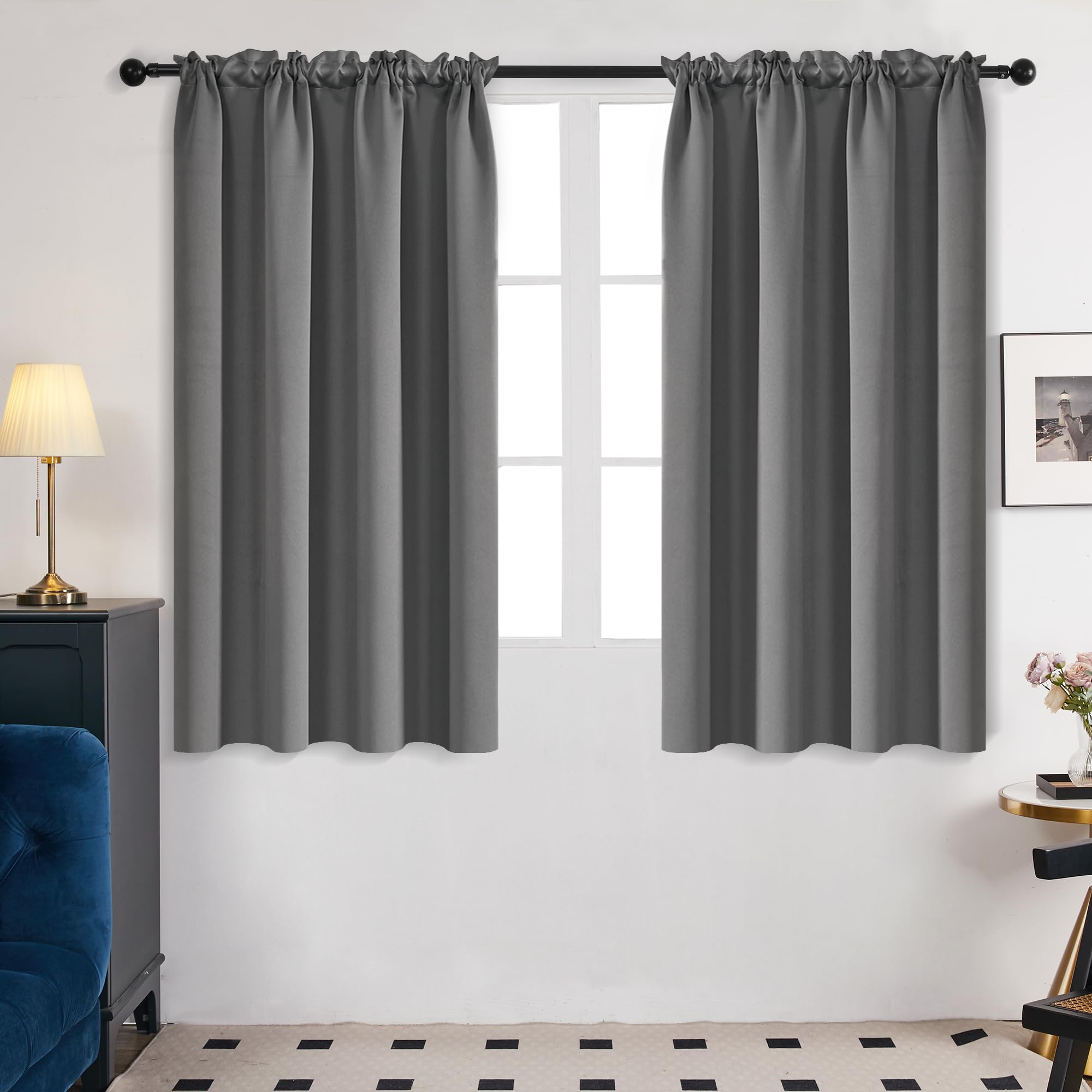 Deconovo Soild Rod Pocket Blackout Curtains, Light Grey, 42W X 54L