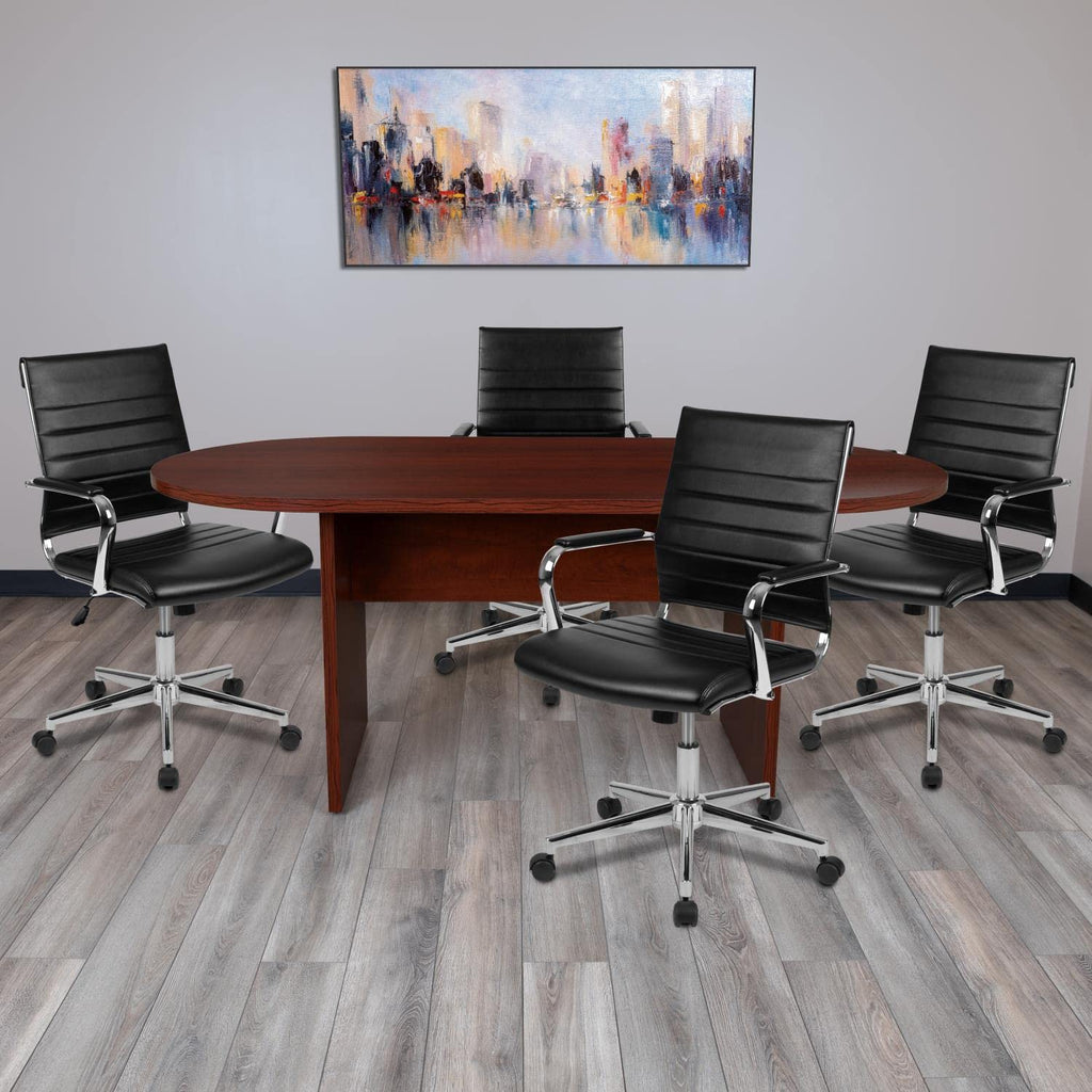 Flash Furniture Lake 5 Piece Mahogany Oval Conference Table Set With 4 Black Leathersoft Ribbed Executive Chairs