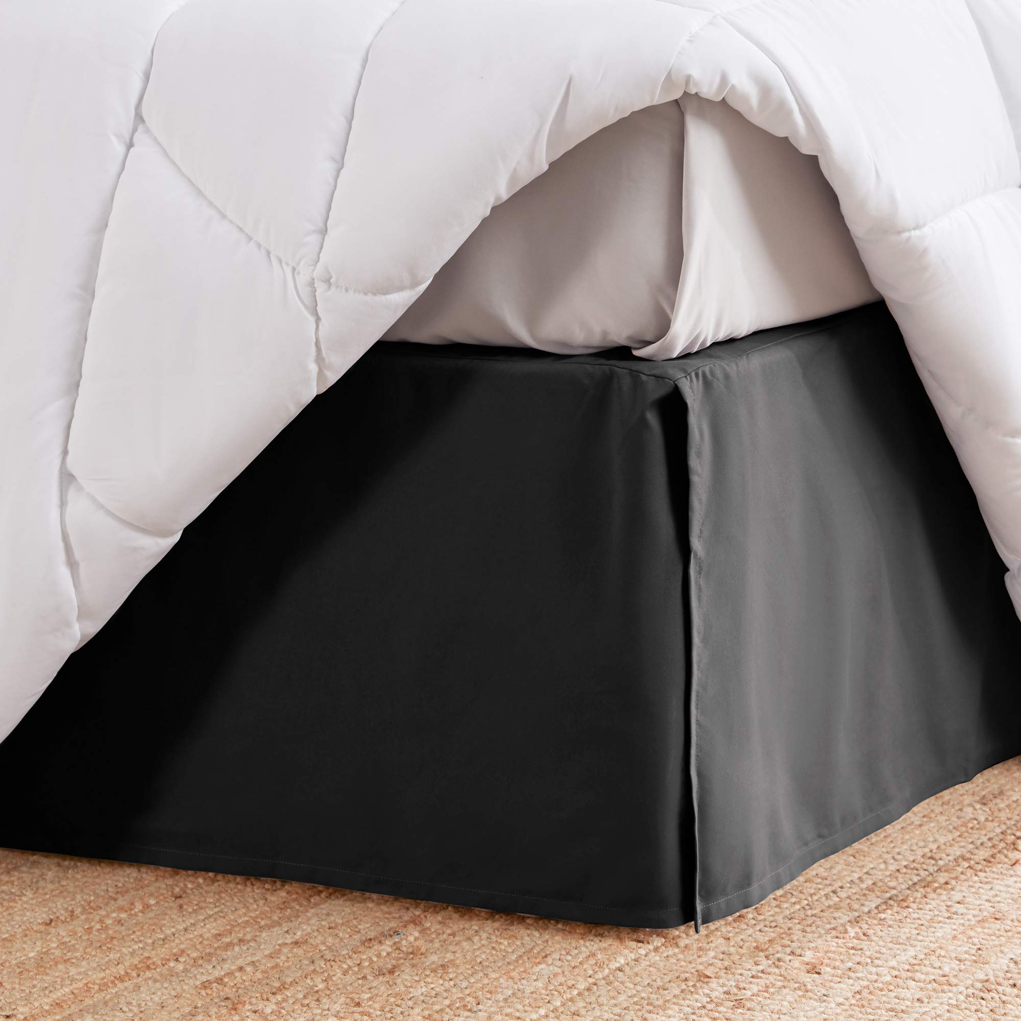 Sleep Zone Pleated Bed Skirts Queen Size, 15 Inch Tailored Drop Easy Fit Bedskirt, Anti-Static, Fade Resistant (Queen, Black)