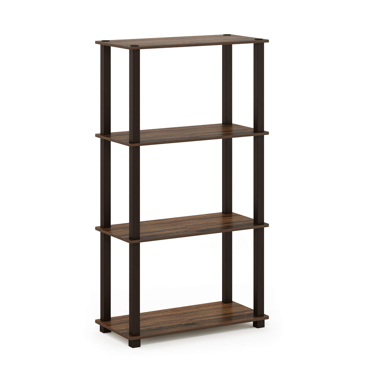 Furinno Turn-N-Tube 4-Tier Multipurpose Shelf Display Rack, Square Tube, Walnut/Brown