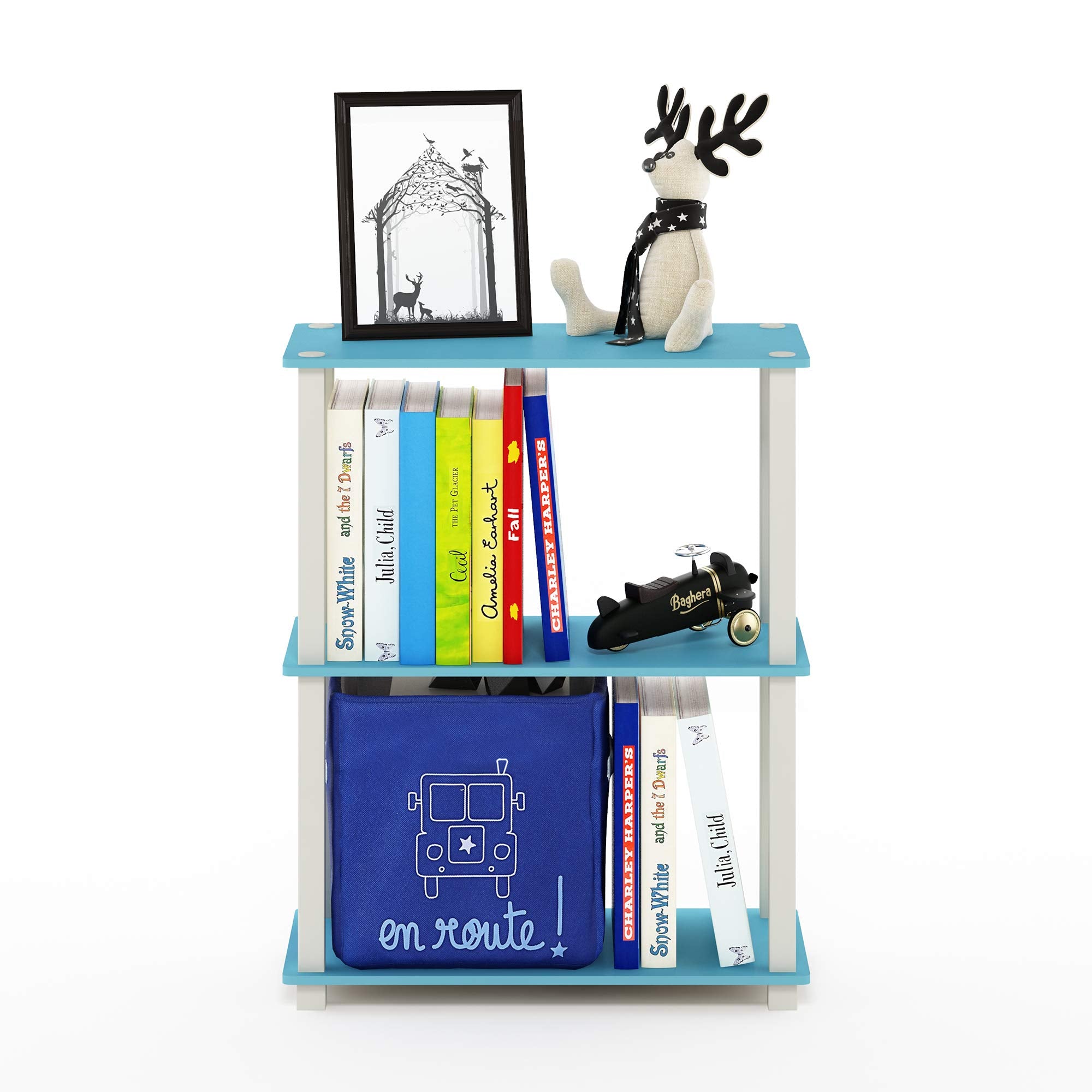 Furinno Turn-S-Tube 3-Tier Compact Multipurpose Shelf Display Rack With Square Tube, Light Blue/White
