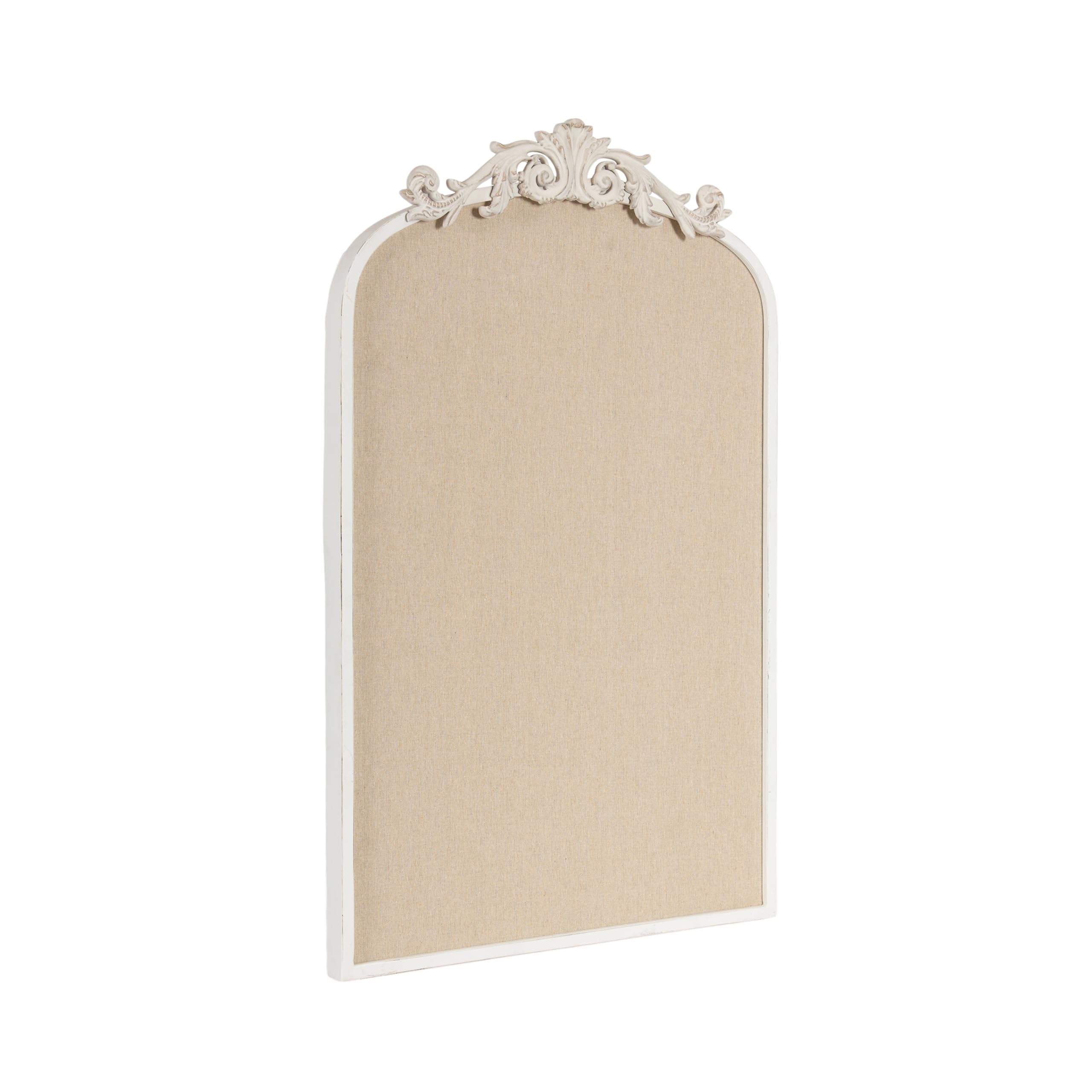 Kate And Laurel Arendahl Decorative Arch Pinboard, 19 X 31, White, Framed Arched Ornate Vintage Cork Board For Use As Motivation