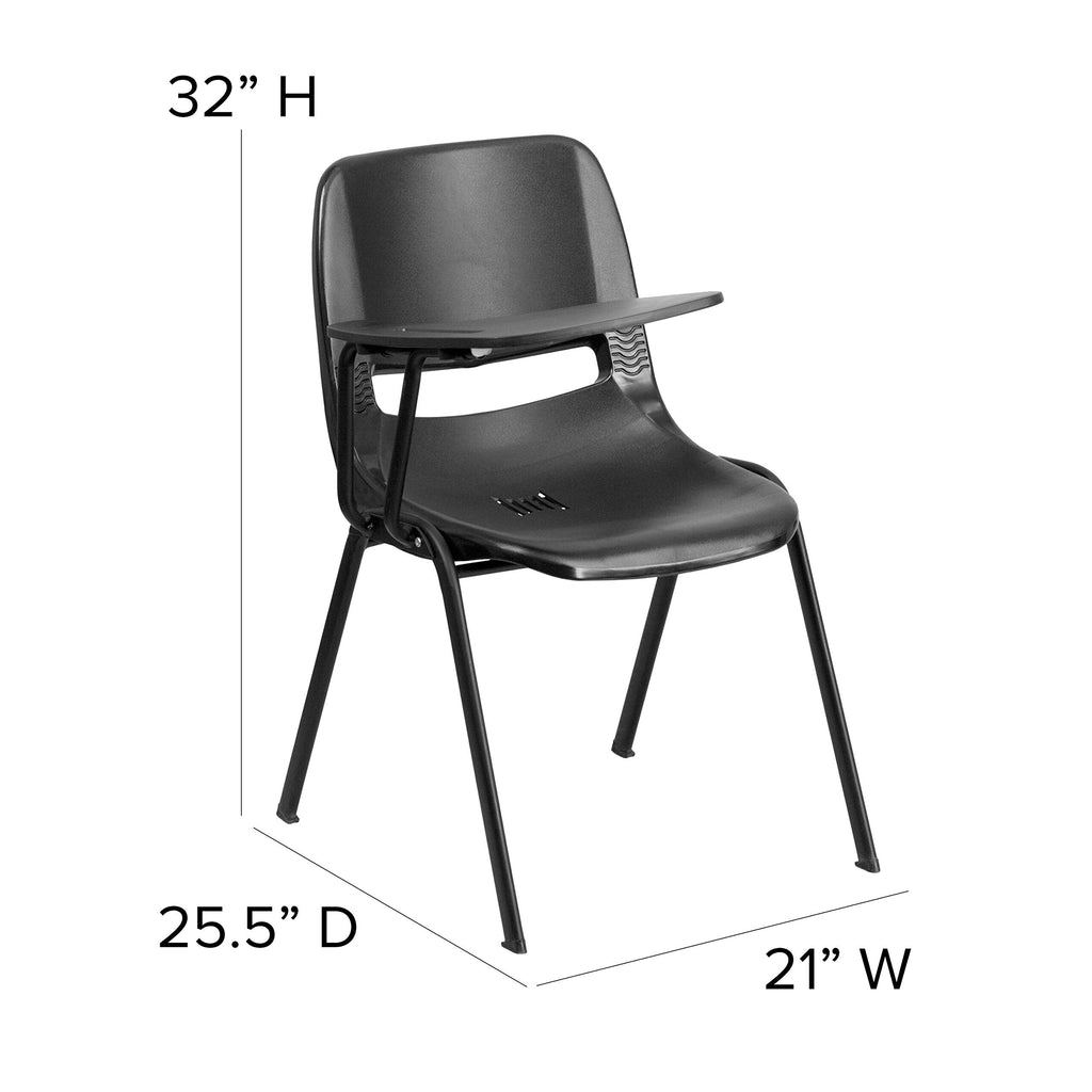 Flash Furniture HERCULES Black Ergonomic Shell Chair with Right Handed Flip-Up Tablet Arm