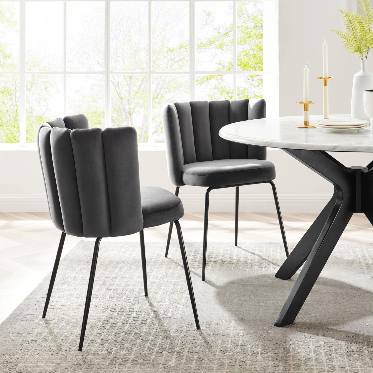 Modway Virtue Performance Velvet Dining Chairs-Set of 2, Black Gray