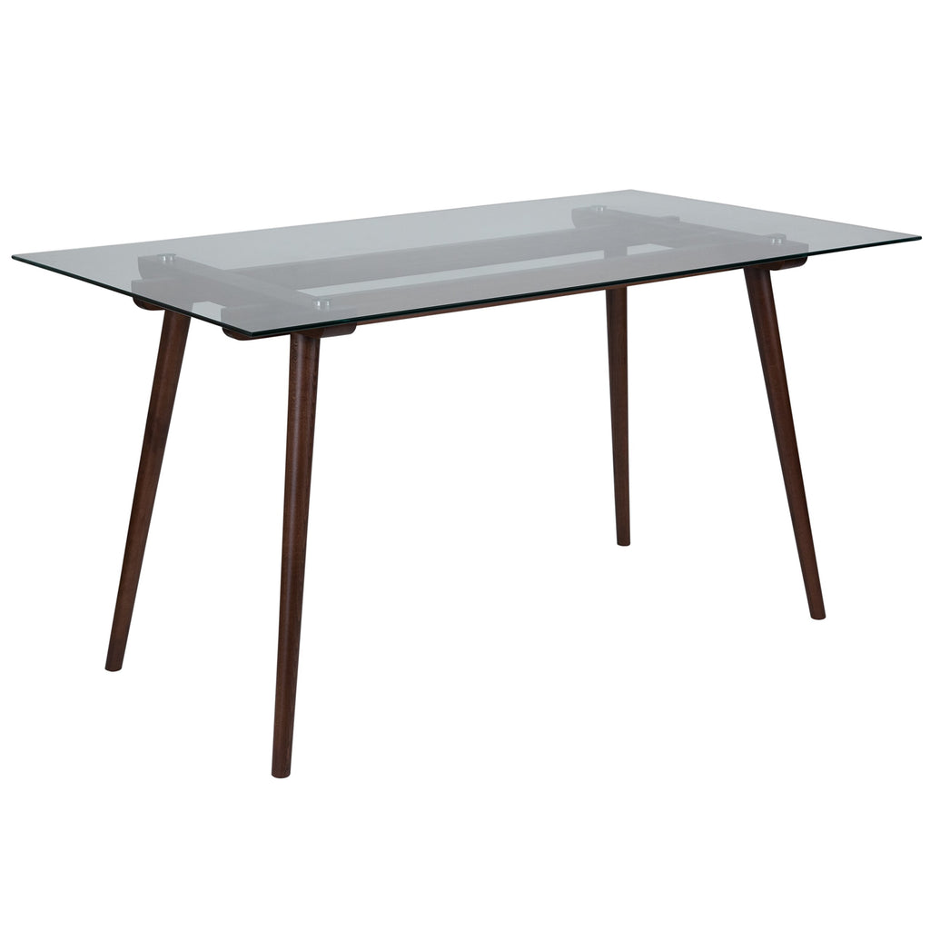 Flash Furniture Meriden 31.5' X 55' Rectangular Solid Walnut Wood Table With Clear Glass Top