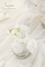 Floroom Ranunculus Artificial Flowers 18 Pcs White Faux Silk Mini Ranunculus Bulk Fake Wedding Filler Flowers For Diy Bouquets,