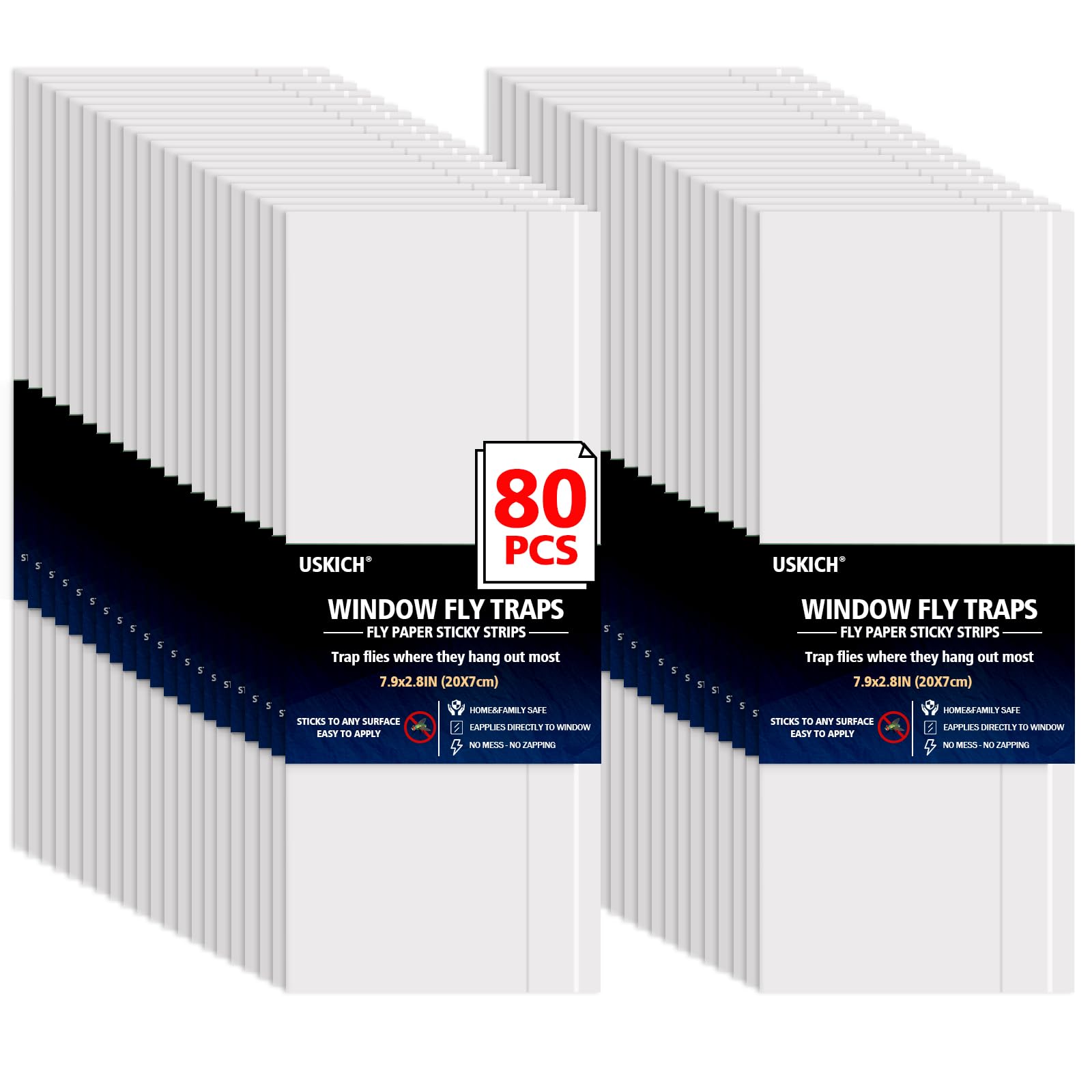 Window Fly Traps For Indoors, 80 Pack Clear Fly Paper Sticky Fly Strips For Home Houseflies Waterproof Fly Catcher Lady Bug Trap