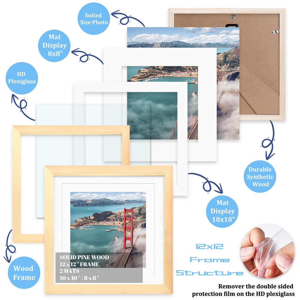 12X12 Wood Picture Frames For Wall Hanging Or Tabletop,Diamond Painting Frame Baby Scan Picture Frames With 2 Mats Display 8X8 O