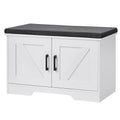 Homsho 2-Tier Storage Bench, Shoe Bench With Padded Seat Cushion, Entryway Bench With 2 Barn Doors, Adjustable Shelf, 13.8' D X 27.6' W X 17.7' H, For Entryway, Living Room, Bedroom, White