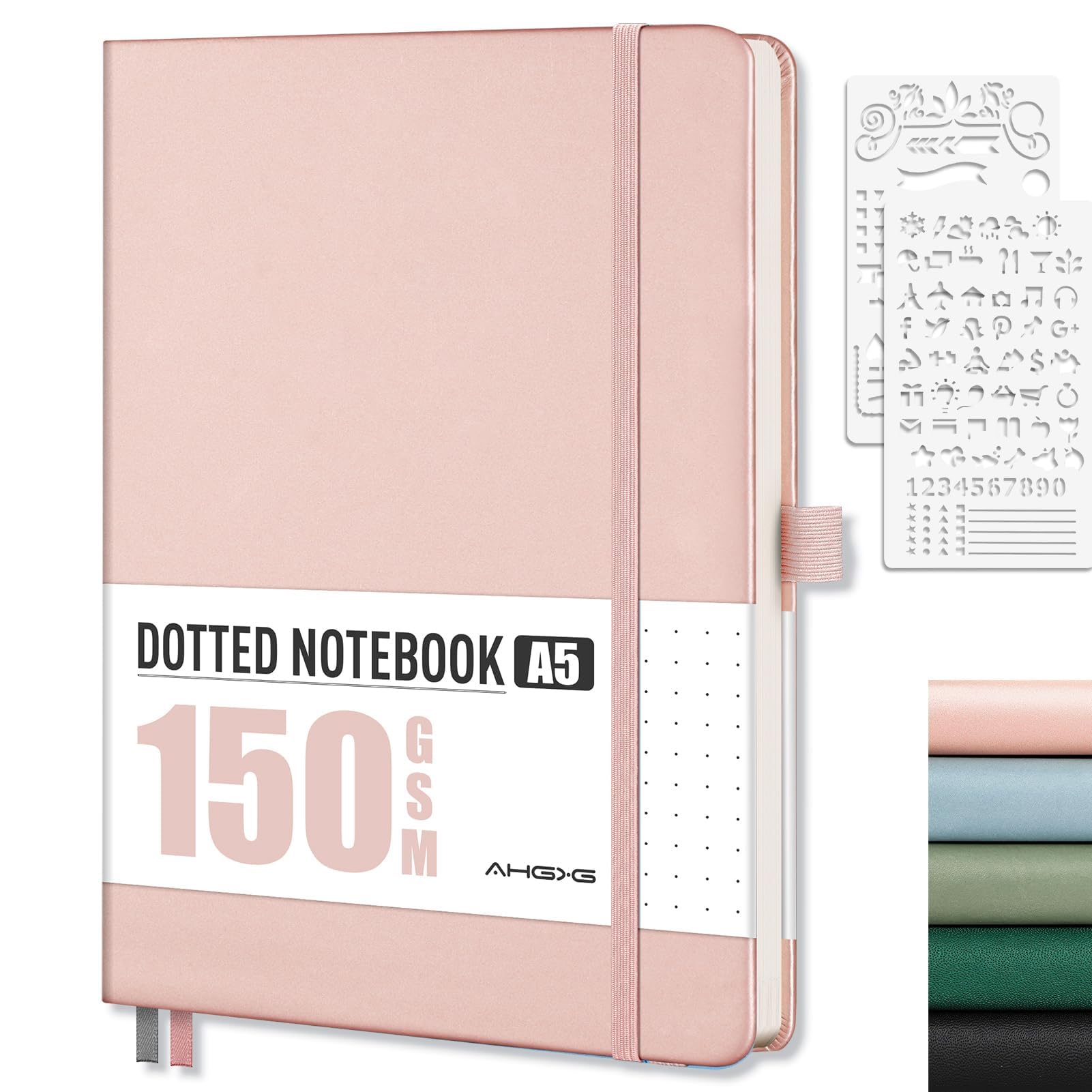 Ahgxg Bullet Dotted Journal - 150 Gsm Dot Grid Notebook Journal, Thick Acid-Free Paper, A5 Dotted Notebook 128 Pages, Leather Ha