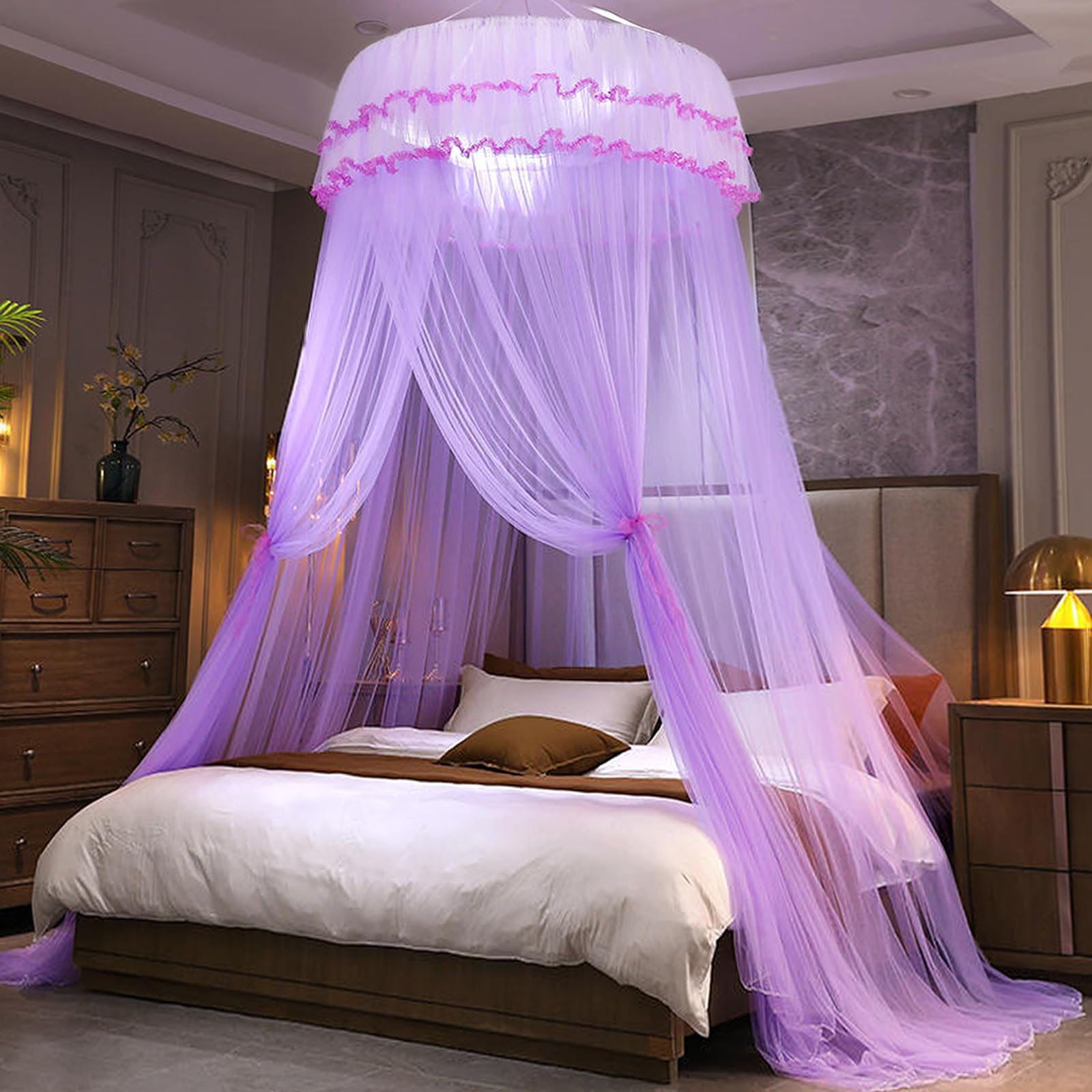 Kertnic Mosquito Net Bed Canopy For Girls, Princess Canopy Bed Curtain Fine Sheer Mesh Dome Bed Canopies, Kids & Adults Lace Ten