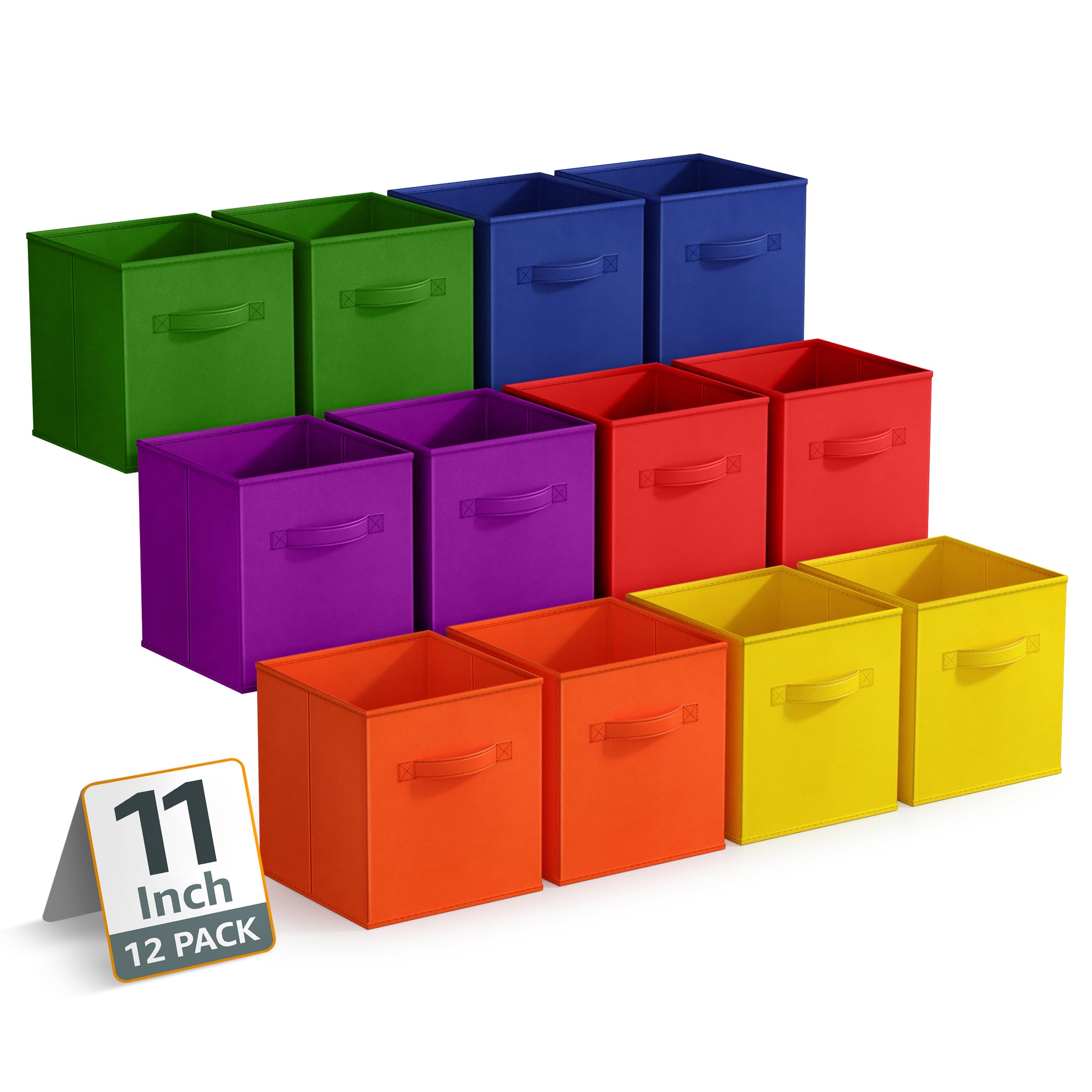 Sorbus 11 Inch Storage Bins - Sturdy Collapsible Fabric Storage Cubes with Handle - 12 Foldable Baskets for Organizing Clothes, 