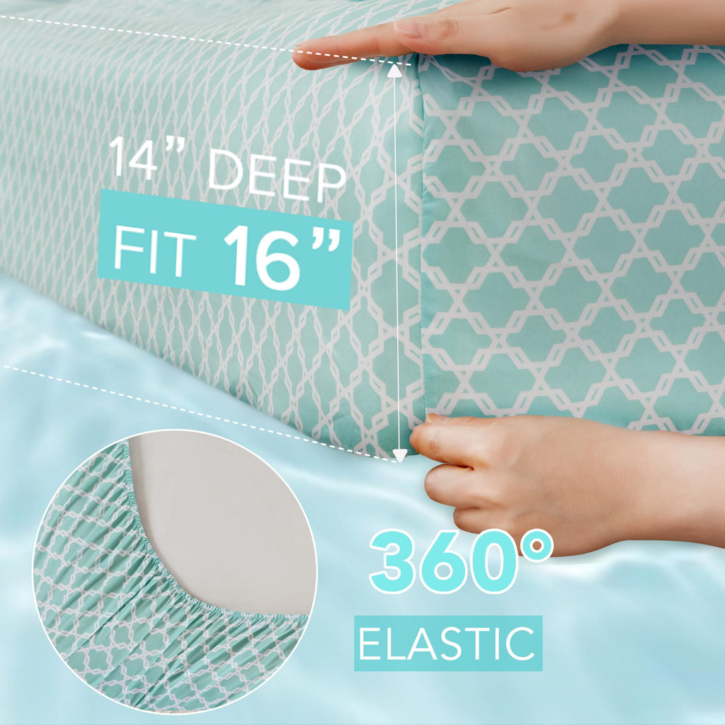 Comfort Spaces Cooling Sheets, Moisture Wicking Coolmax Sheets, Soft Sheet Set, Cooling Bed Sheets For Hot Sleepers, Elastic Deep Pocket Fits Up To 16' Mattress, Full Quatrefoil Aqua 4 Piece