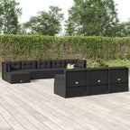 vidaXL Patio Furniture Set 11 Piece, Sectional Sofa with Cushions, Patio Lounge Set for Outdoor Garden Lawn Backyard, Black Poly Rattan