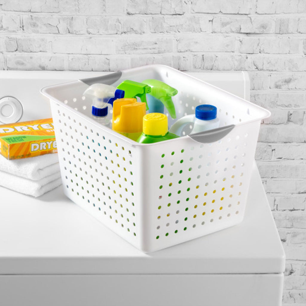 Sterilite Deep Ultra Basket, Closet Organizer Bin, Cabinets, Pantry, Shelving And Countertop Space Open Container, White, 24-Pac