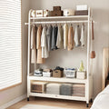 Freestanding Clothes Rack with Storage Cabinet, Metal Garment Organizer with Wheels & Hooks, Portable Closet Rack with Shelves, 