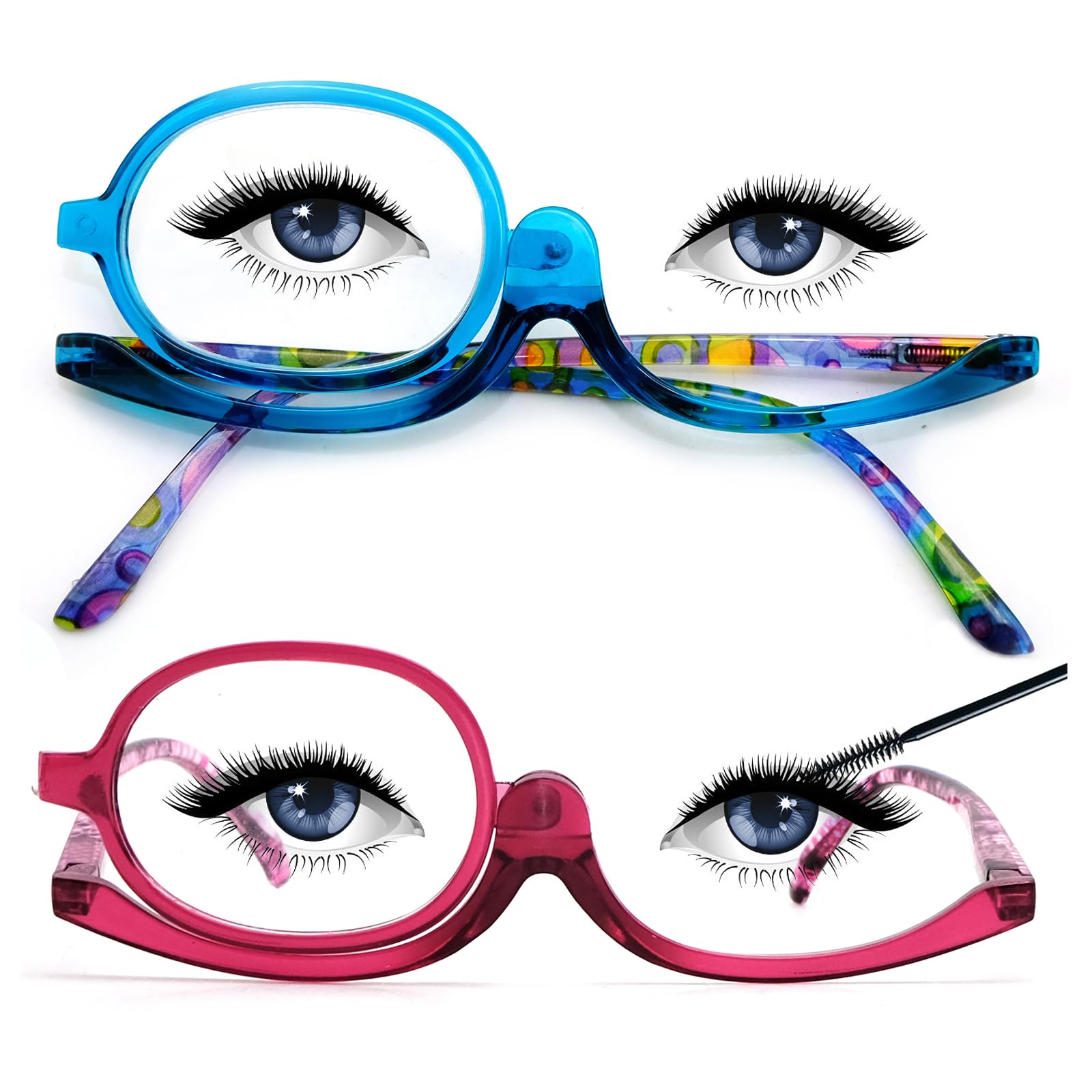 Sehnsucht 2 Pairs Eye Make Up Reading Glasses Womens Magnifying Cosmetic Readers Rotating Makeup Glasses for Women Blue Purple T