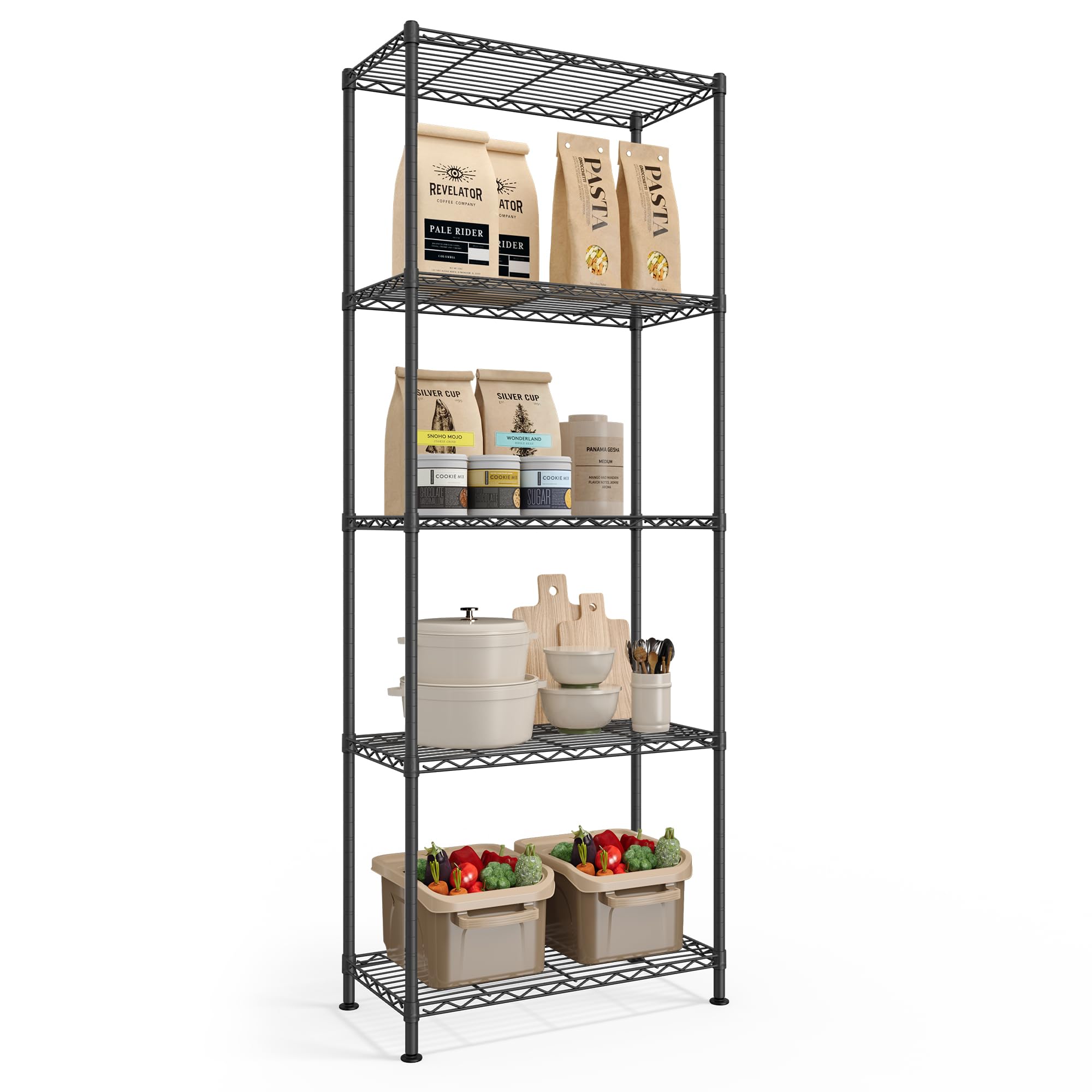 SONGMICS Storage Shelf, Metal Wire Shelving Unit, Adjustable Shelves, for Garage, Bedroom, Living Room, Kitchen, Pantry, 5 Tier,