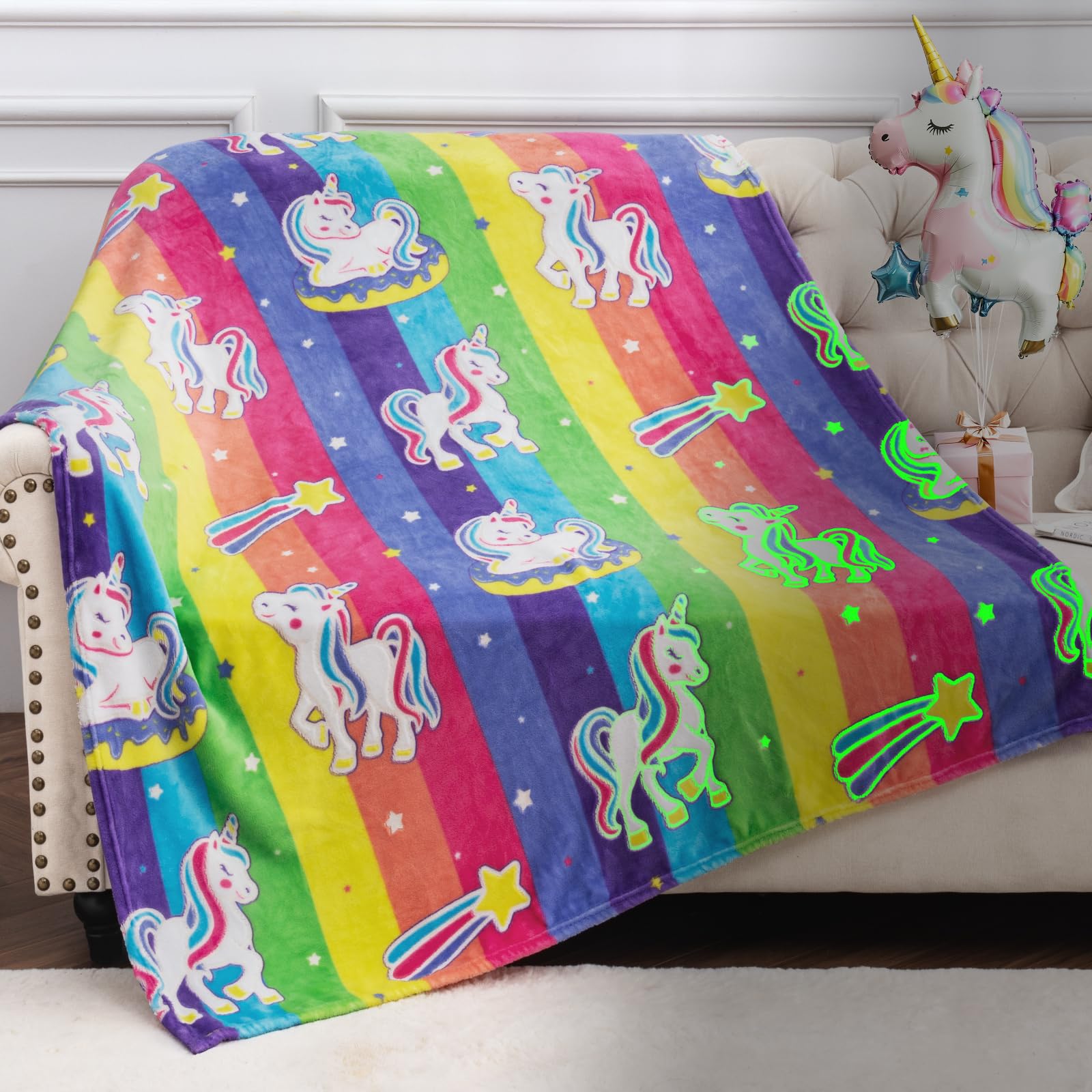 Unicorn Toys Gifts For Girls Kids - Glow In The Dark Donuts Blanket Christmas Birthday Valentines Day Easter Presents For Ages 1