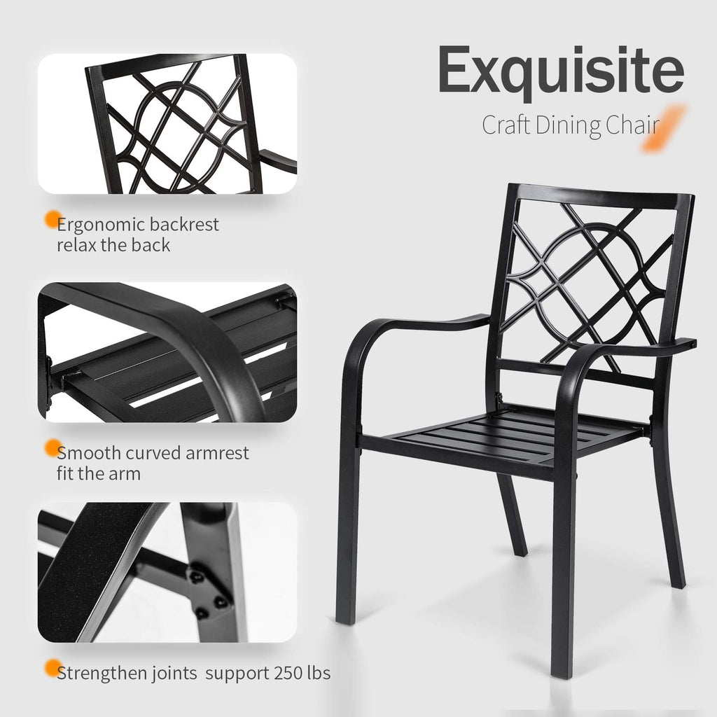 Suncrown 5-Piece Outdoor Wrought Iron Chairs And Table Patio Dining Furniture Set - 4 Stackable Metal Chairs, 1 Steel Slat Bistro Table For Garden Backyard Deck