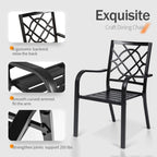 Suncrown 5-Piece Outdoor Wrought Iron Chairs And Table Patio Dining Furniture Set - 4 Stackable Metal Chairs, 1 Steel Slat Bistro Table For Garden Backyard Deck