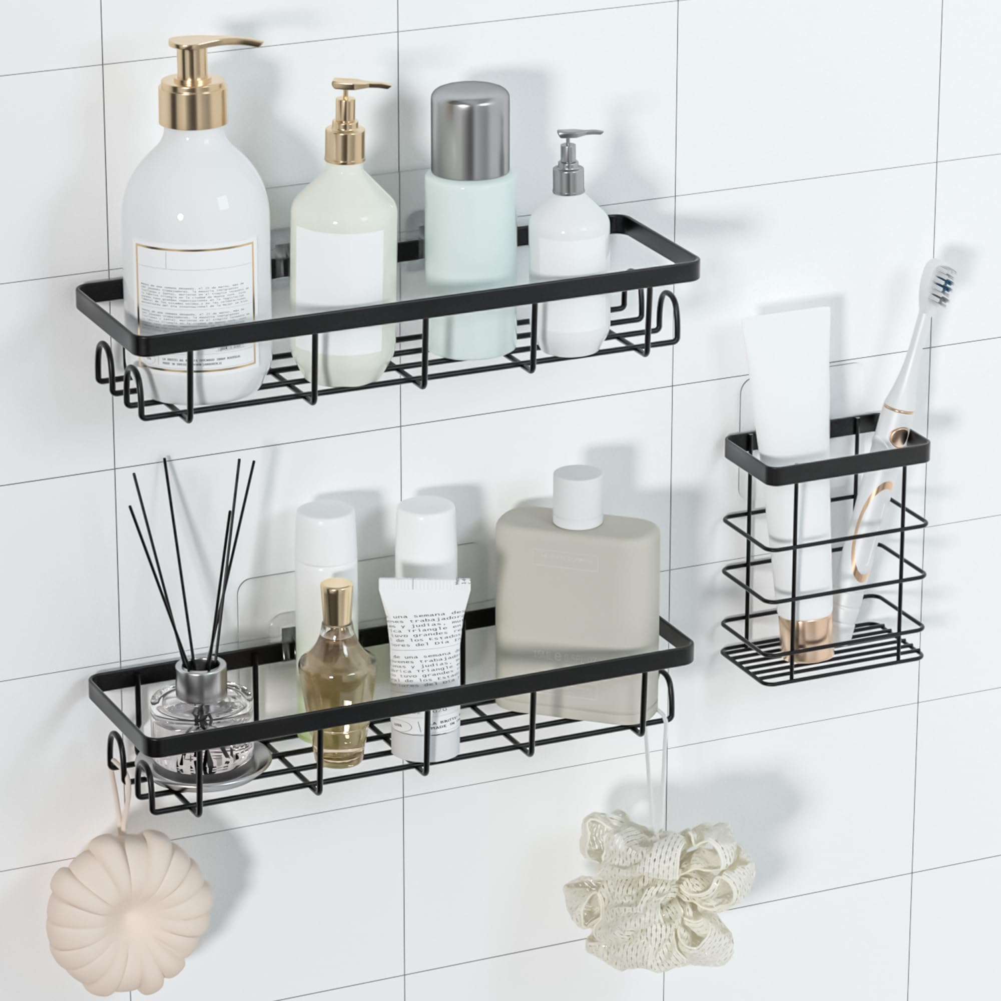 Uninol Shower Caddy Organizer with Hooks,Self Adhesive Bathroom Shelves,Shower Shelves,No Drilling Bathroom Organizers and Stora