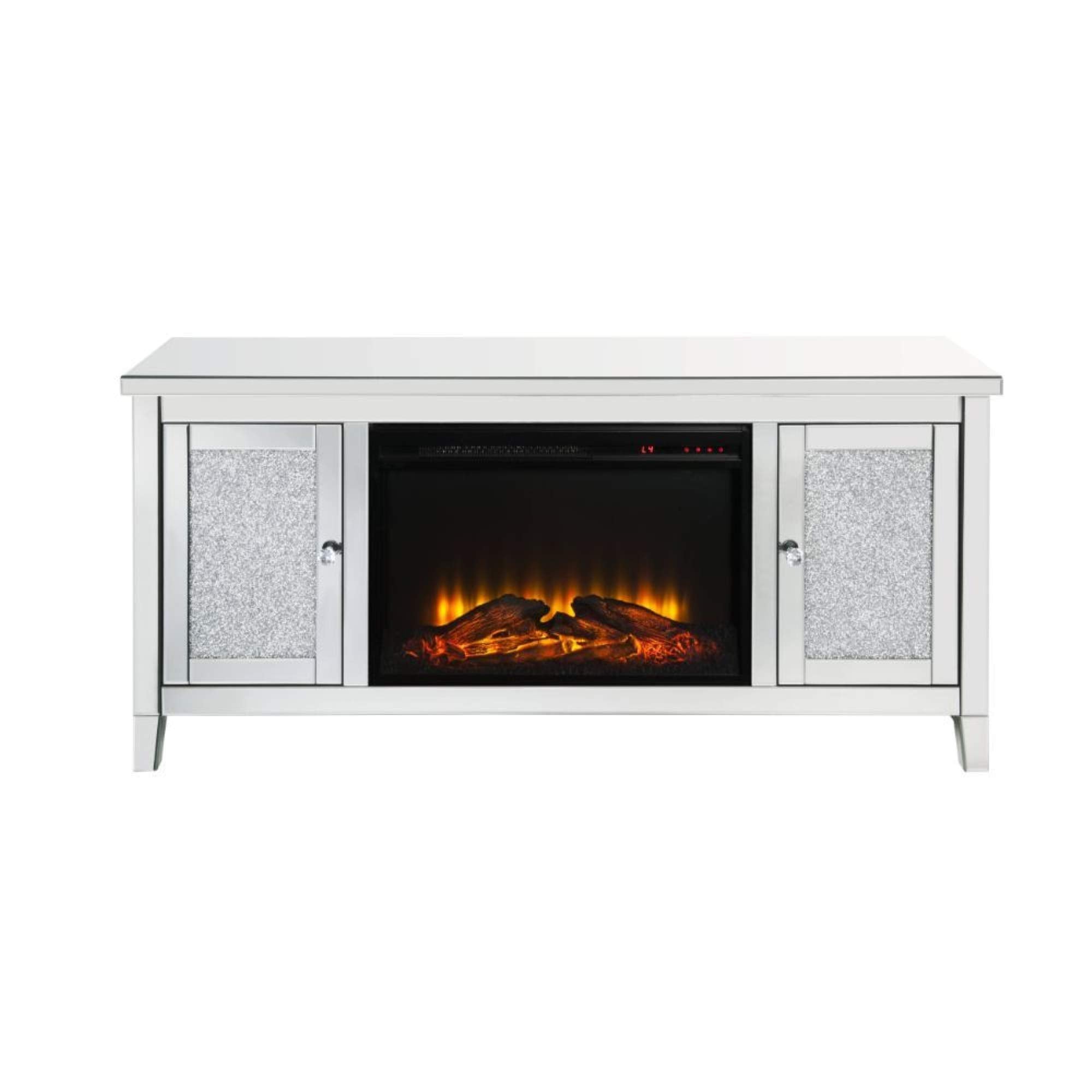 Acme Noralie Mirrored and Faux Diamonds Tv Stand with Fireplace 91770
