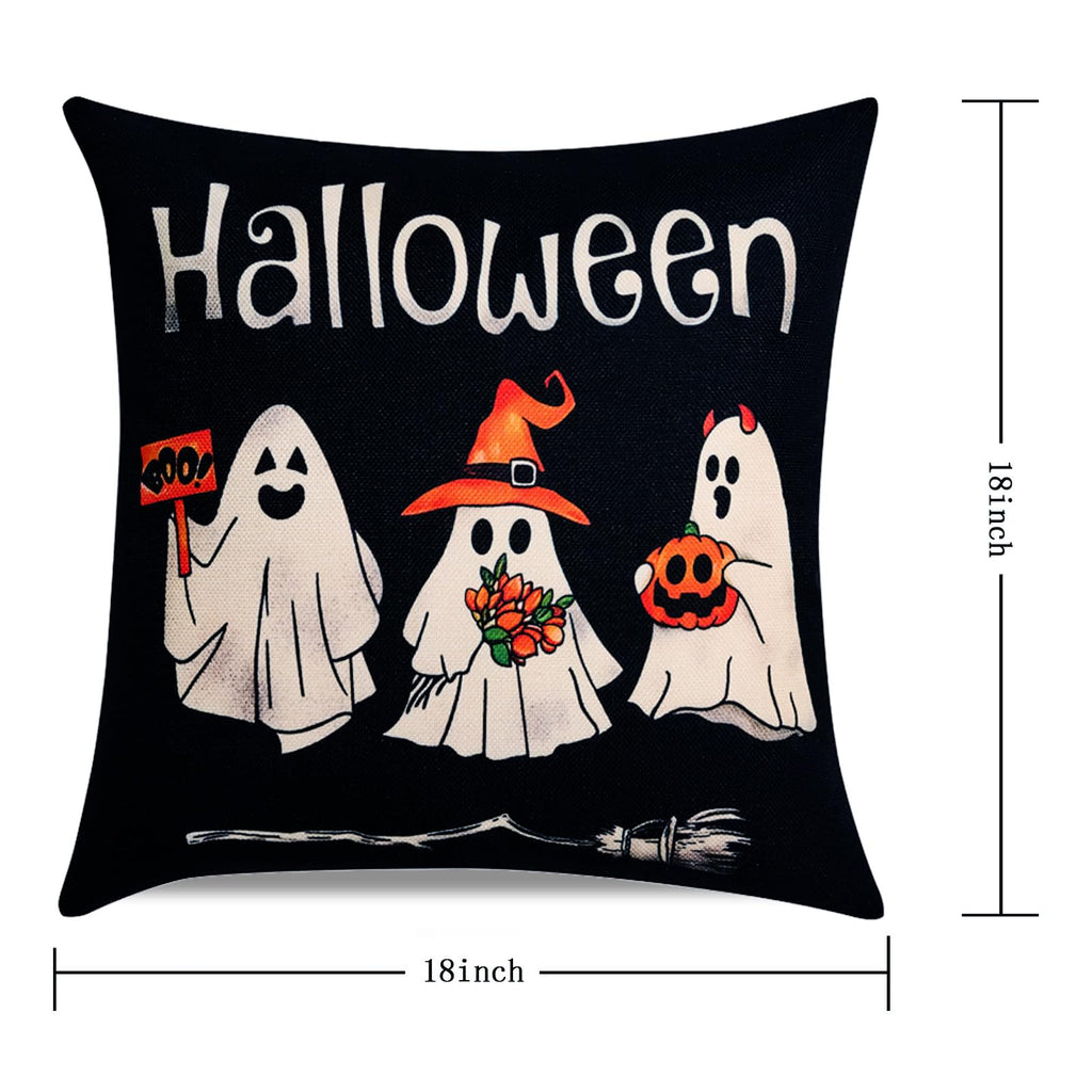 Hongsome Ghost Halloween Decor-Throw Pillow Covers 18X18In Set Of 4,Spooky Gothic Linen Pillow Case For Couch Fall Christmas Hol