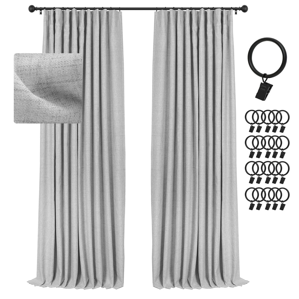 INOVADAY Blackout Curtains, 2-Panel Linen Textured 100% Thermal Insulated Room Darkening Sun Blocking Drapes for Bedroom, Nurser