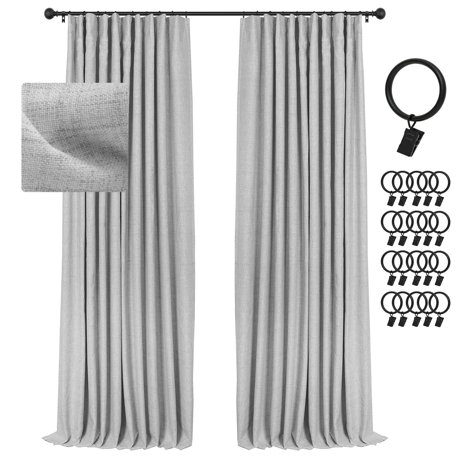 INOVADAY 100% Blackout Curtains 108 Inch Length 2 Panels Set Linen Blackout Curtains Textured Thermal Insulated Black Out Curtai