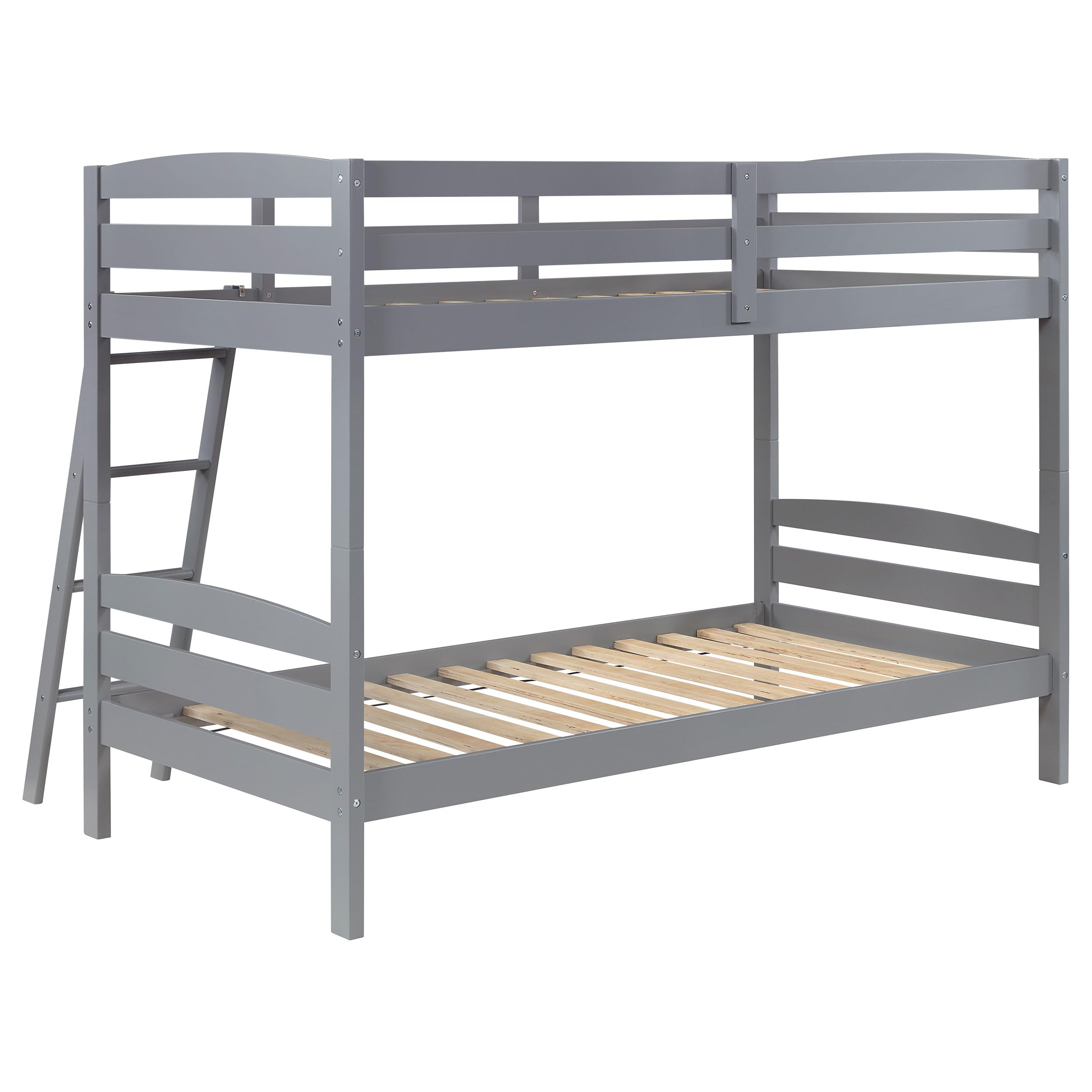 Coaster Home Furnishings Rhea Farmhouse Wood Twin Over Twin Size Bunk Bed Frame with Ladder and Guardrails Fully Slatted Mattress Ready Foundation Grey 460563T