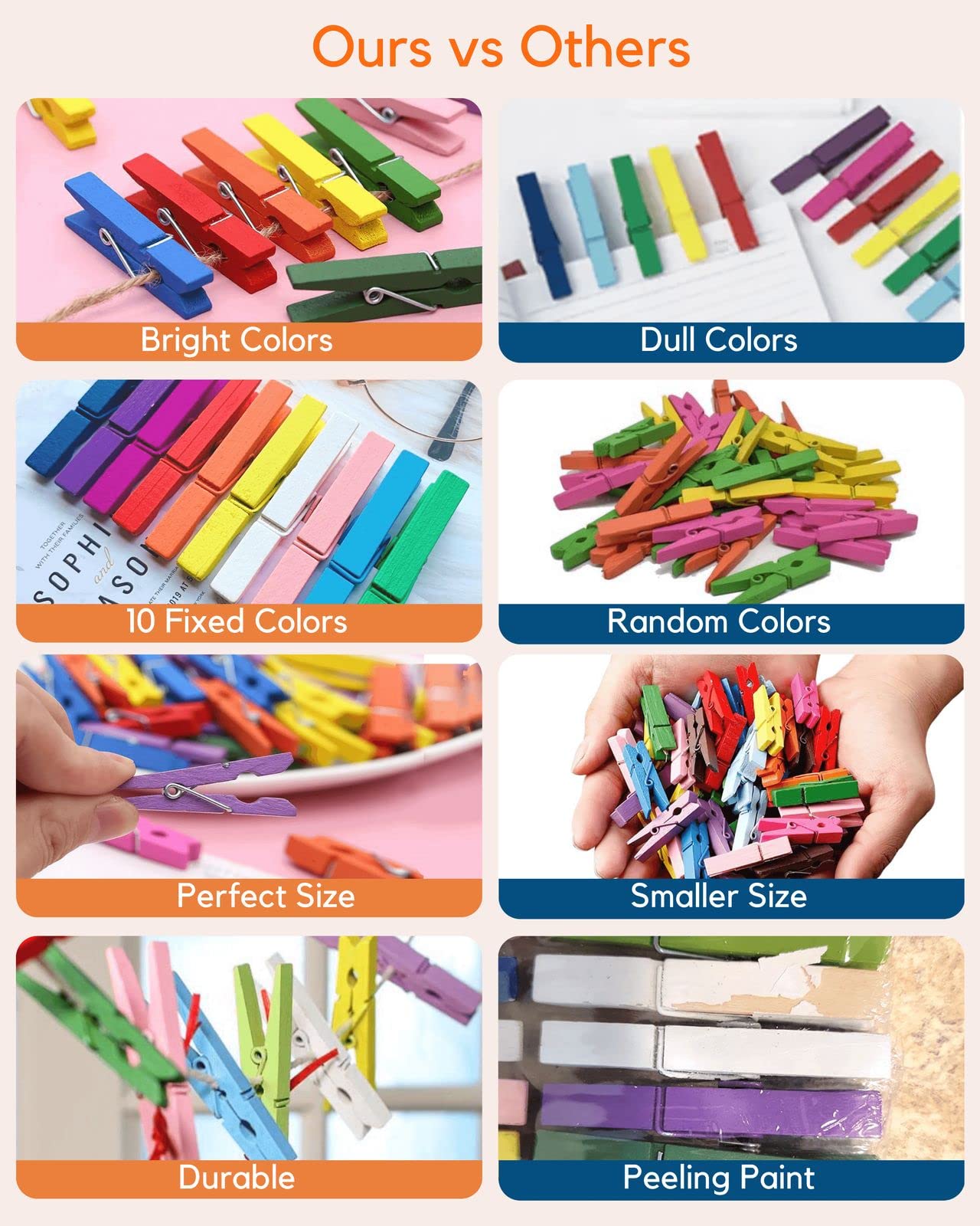 Colored Clothespins, Colorful Clothes Pins Wooden Clips Rainbow Colors 50 Pack Decorative Crafts Pegs Photos Pictures Decoration