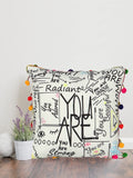 Home  The Best Is For You Polyester White Cushion Covers 16X16 Printed And Embroidered With Multi Colored Pom Pom  Pack Of (1)