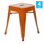 Flash Furniture Metal Dining Table Height Stool - Backless Orange Kai Commercial Grade Stool - 18 Inch Stackable Dining Chair - Set of 4