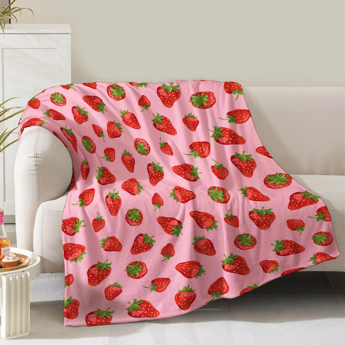 Strawberry Blanket Gifts For Women Girls Mom Kids Adults Teen Birthday Christmas Valentine Present Pink Strawberry Fruit Theme D