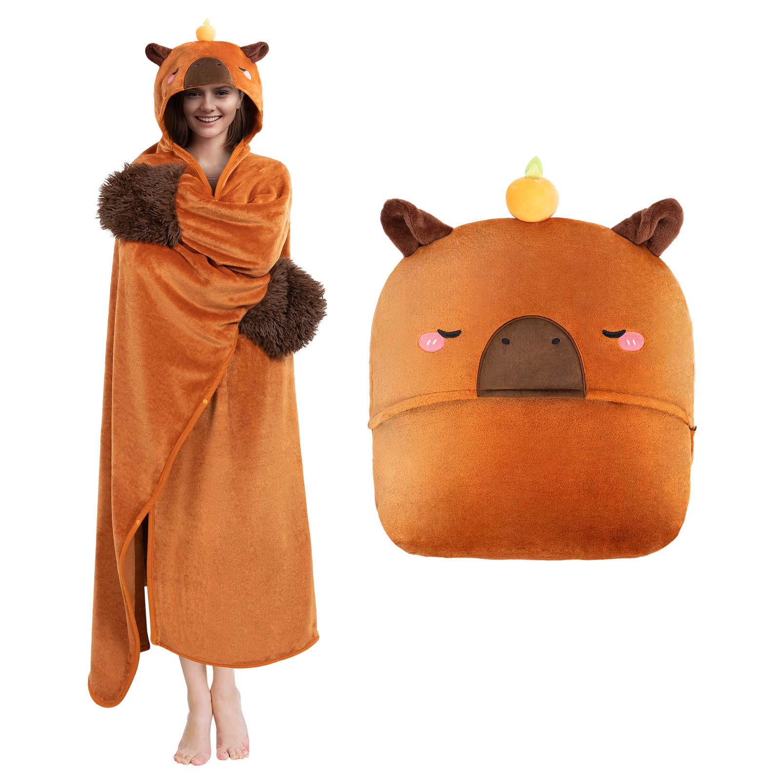 Mewaii Wearable Oversized Blanket Hoodie For Adults, Capybara Blanket Hooded Cloak, Warm And Cozy Flannel Cute Animal Blanket Ho