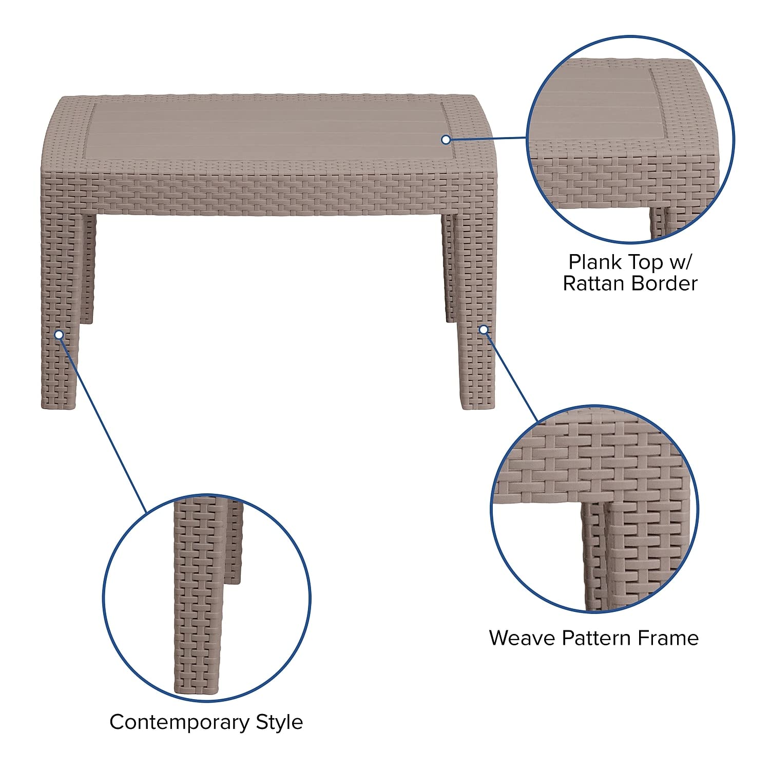 Flash Furniture Seneca Light Gray Faux Rattan Coffee Table