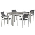 Modway Eei-3198-Slv-Blk-Set Shore Outdoor Patio Aluminum Dining Set, 5 Piece, Silver Black