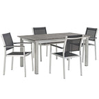 Modway Eei-3198-Slv-Blk-Set Shore Outdoor Patio Aluminum Dining Set, 5 Piece, Silver Black