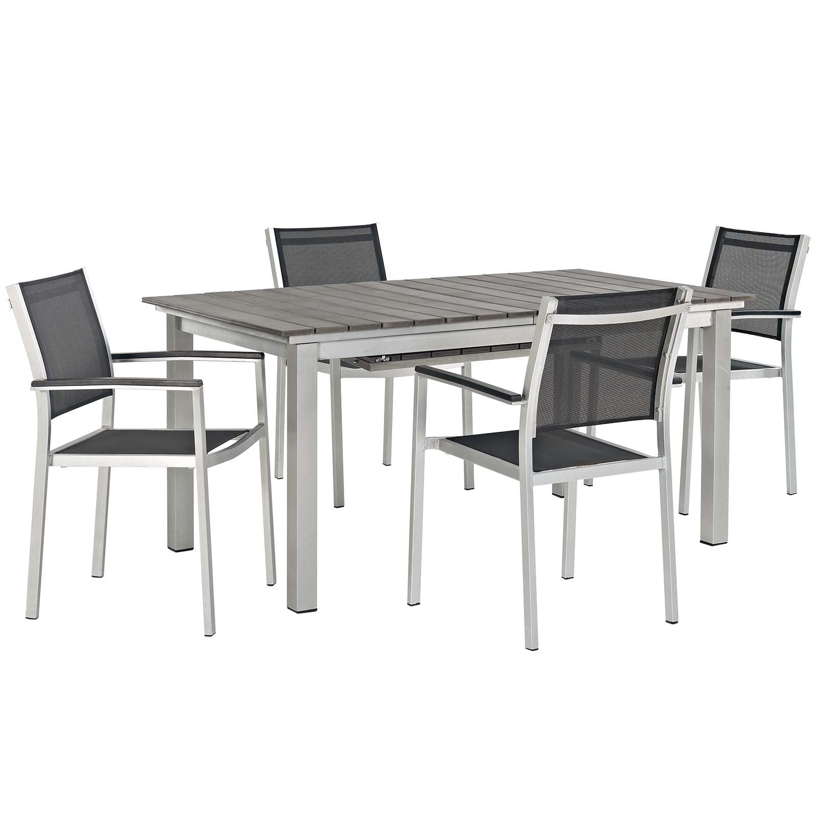 Modway Eei-3198-Slv-Blk-Set Shore Outdoor Patio Aluminum Dining Set, 5 Piece, Silver Black