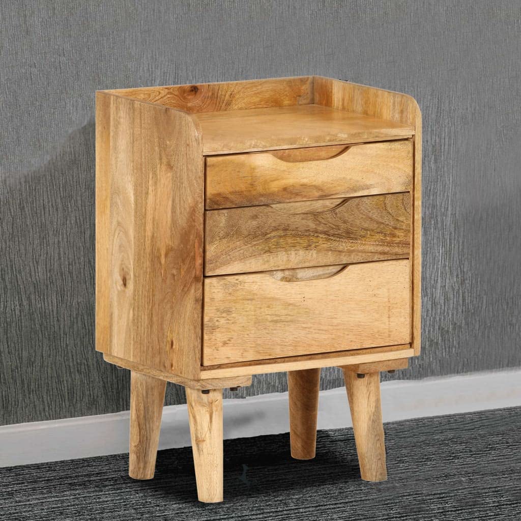 vidaXL Handmade Retro Style Solid Mango Wood Bedside Cabinet with Three Drawers - 15.7&quot;x11.8&quot;x23.4&quot;