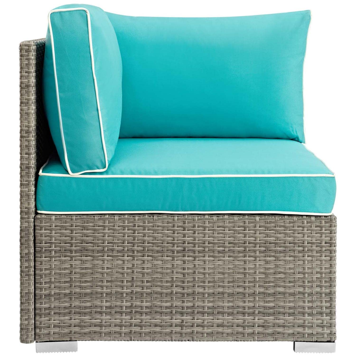 Modway Repose Wicker Rattan Outdoor Patio Ottoman wth Cushions in Light Gray Turquoise
